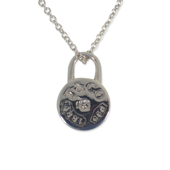 TIFFANY 925 Diamond 1pc 1837 Round Lock Pendant Necklace
